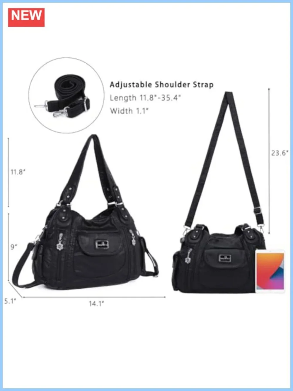 Large Faux Leather Hobo Tote with Multiple Pockets, Adjustable Strap